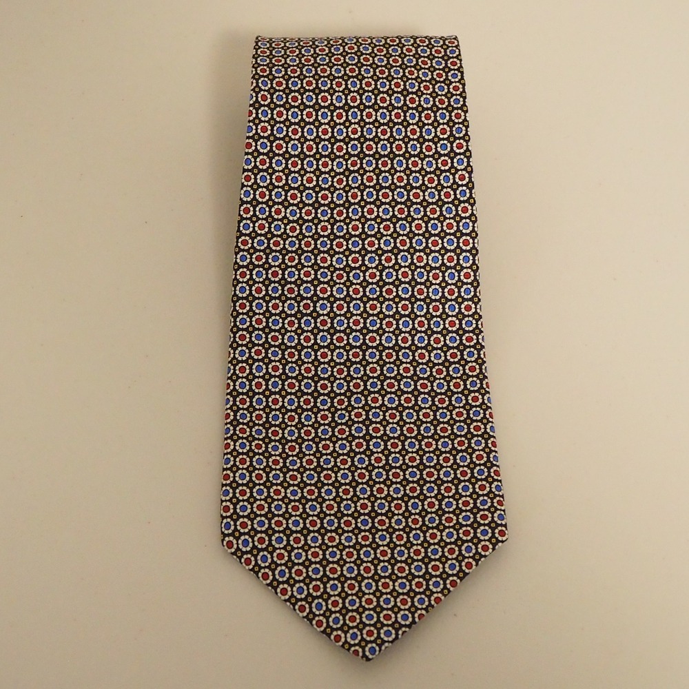 VTG Polo‎ Ralph Lauren Necktie Mens Blue Red Geometric 100% Silk Hand Finished